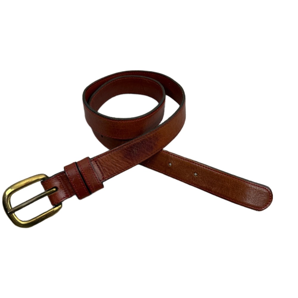 Joan & David Belt Womens Brown Solid Brass Buckle Leather 1" Classic Preppy *